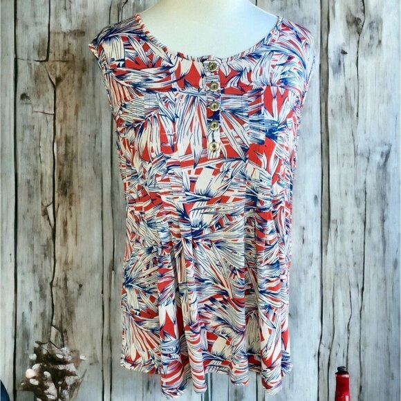 Links ladies sleeveless red round neck button accented blouse lightweight small - Picture 4 of 7